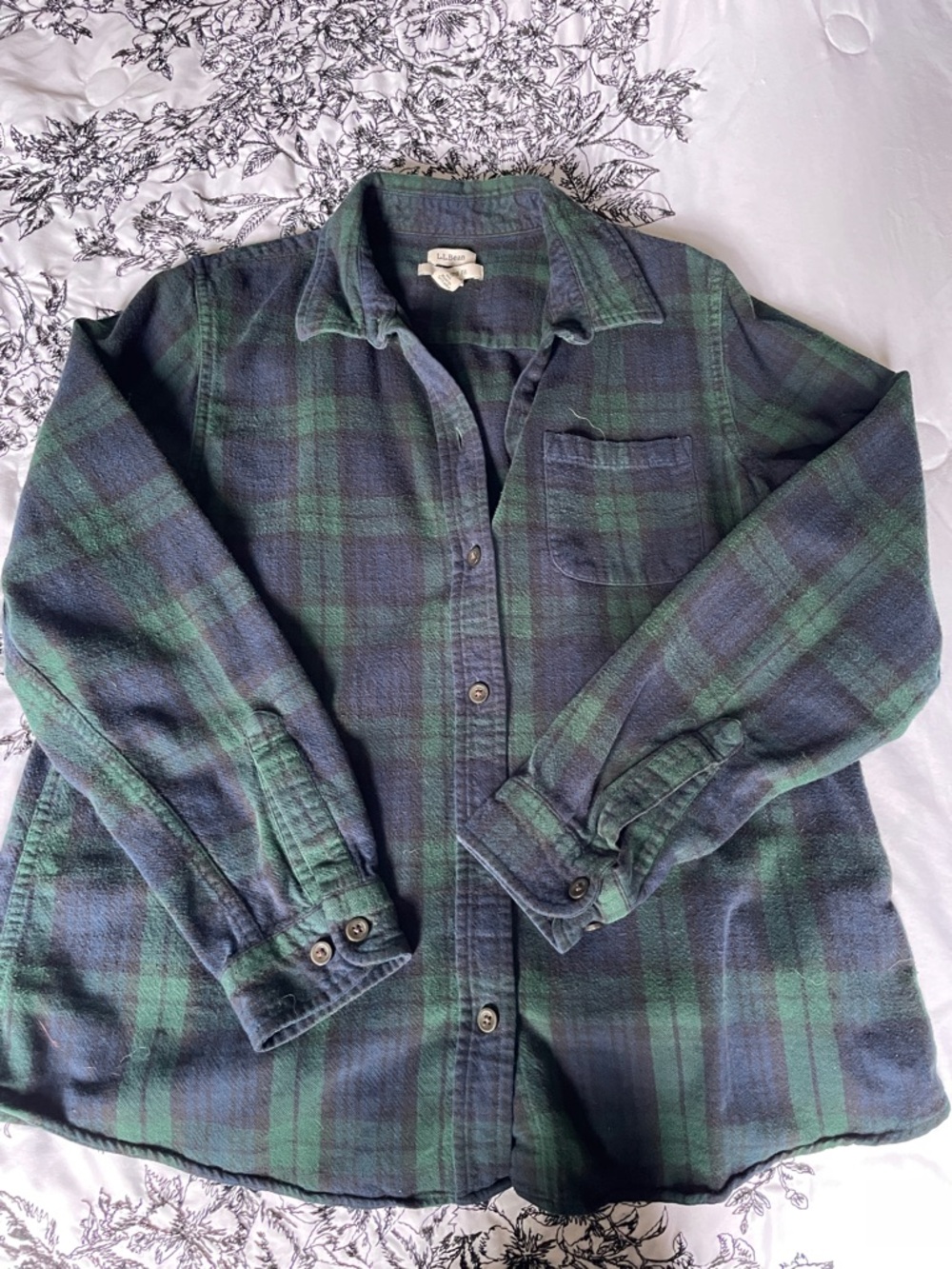 L.L. Bean Green and Blue Plaid Flannel Button-Down Shirt - Unisex